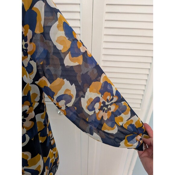 Cabi Blouse Women’s M Blue Yellow Floral Chiffon Lydia Top Cottagecore Career - Picture 4 of 13